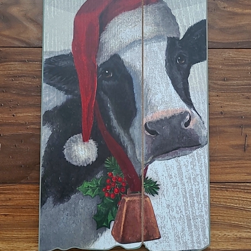 23" Jersey Cow "Mooey Little Christmas" Wall Board Picture